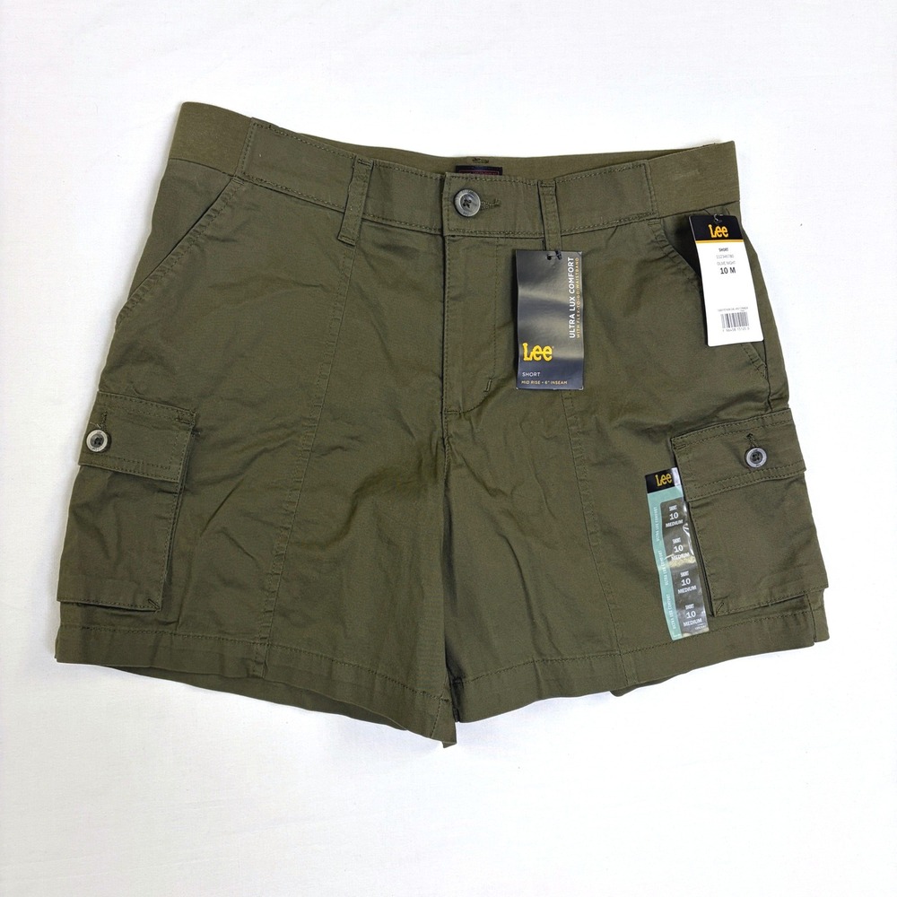 NWT Lee Ultra Lux Comfort Cargo Shorts‎ Olive Night Mid Rise 6" Inseam Size 10M
